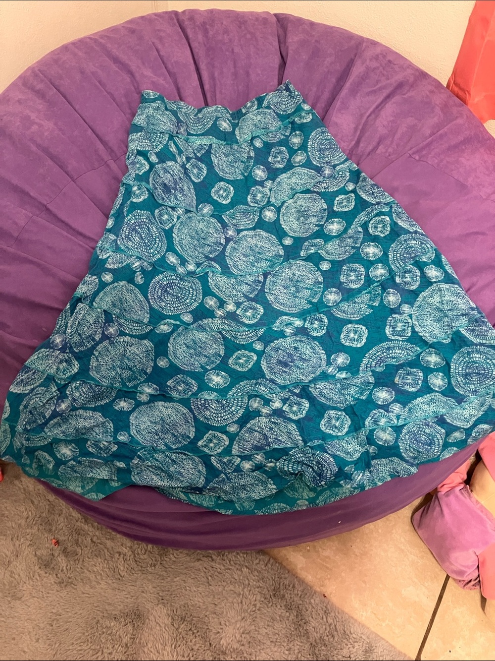 Aventura Teal and Aqua Circular Print A-Line Skirt